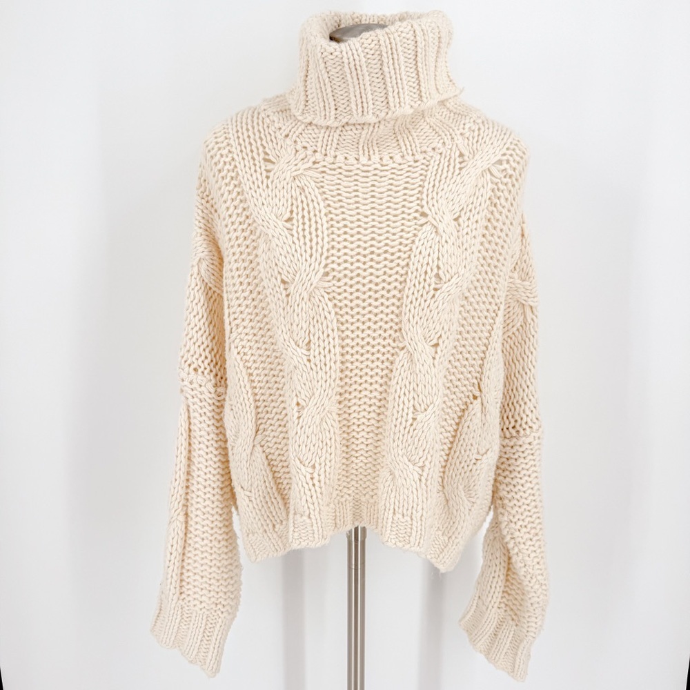 HYFVE Beige Cable Knit Turtleneck Sweater